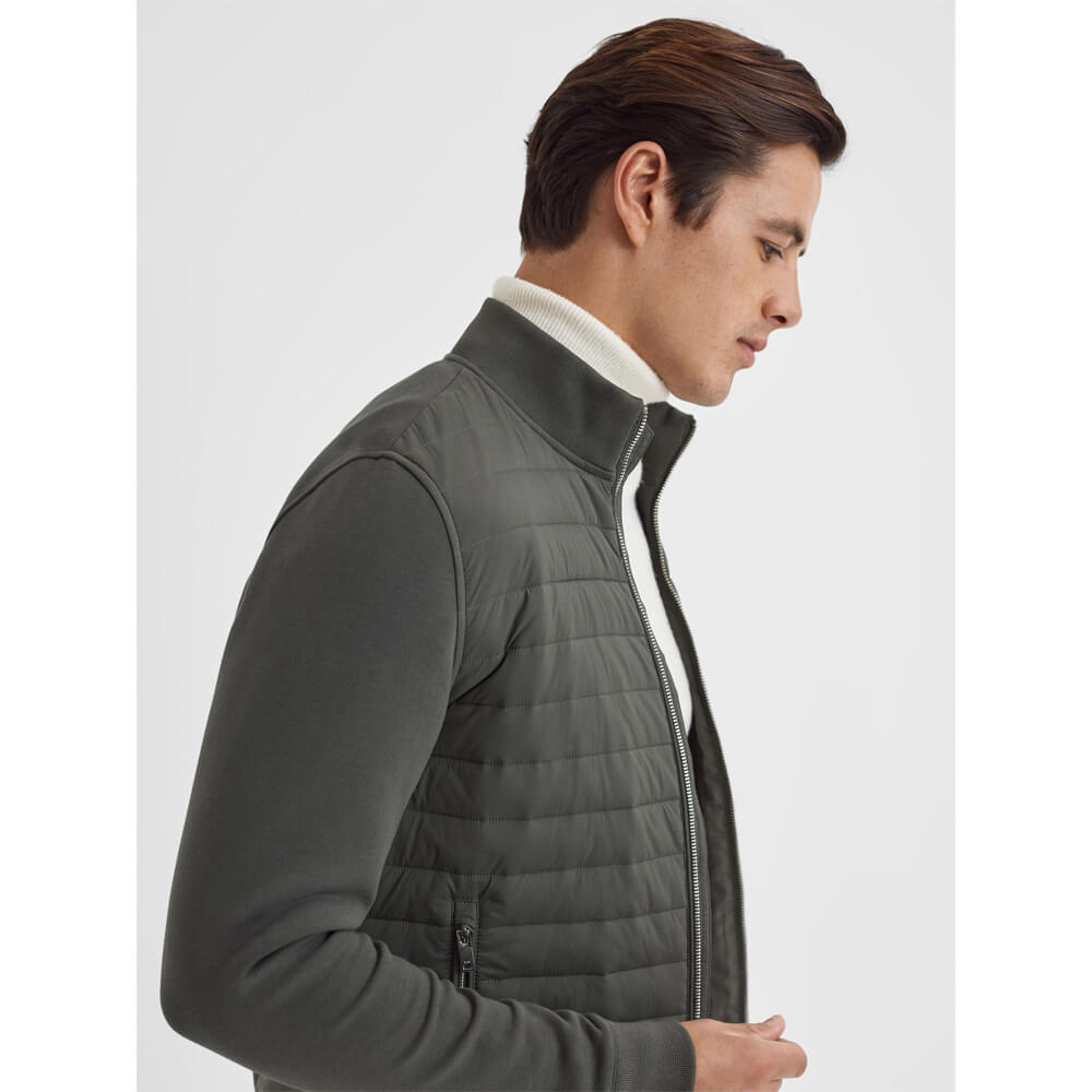 REISS FREDDIE Hybrid Quilt And Knit Zip Through Jacket